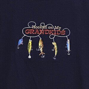 McSport Hooked on My Grandkids Embroidered T-Shirt M Blue‎